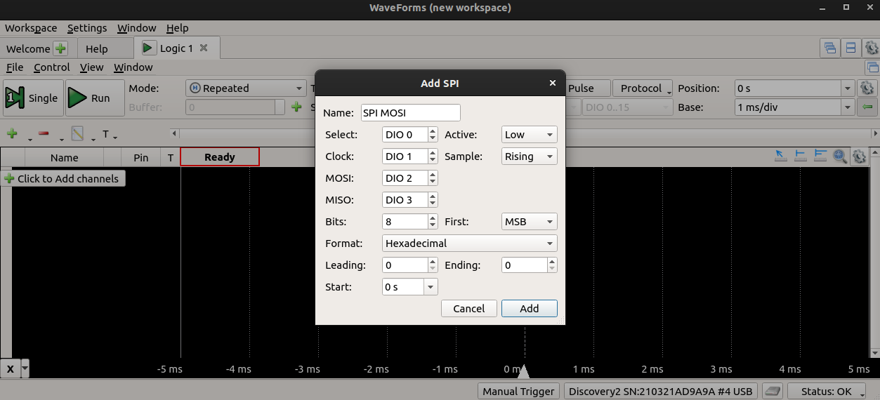 SPI settings in the Logic Analyzer.