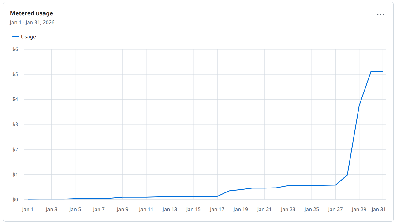 Screenshot of a metered AI pricing or usage UI for a coding assistant.
