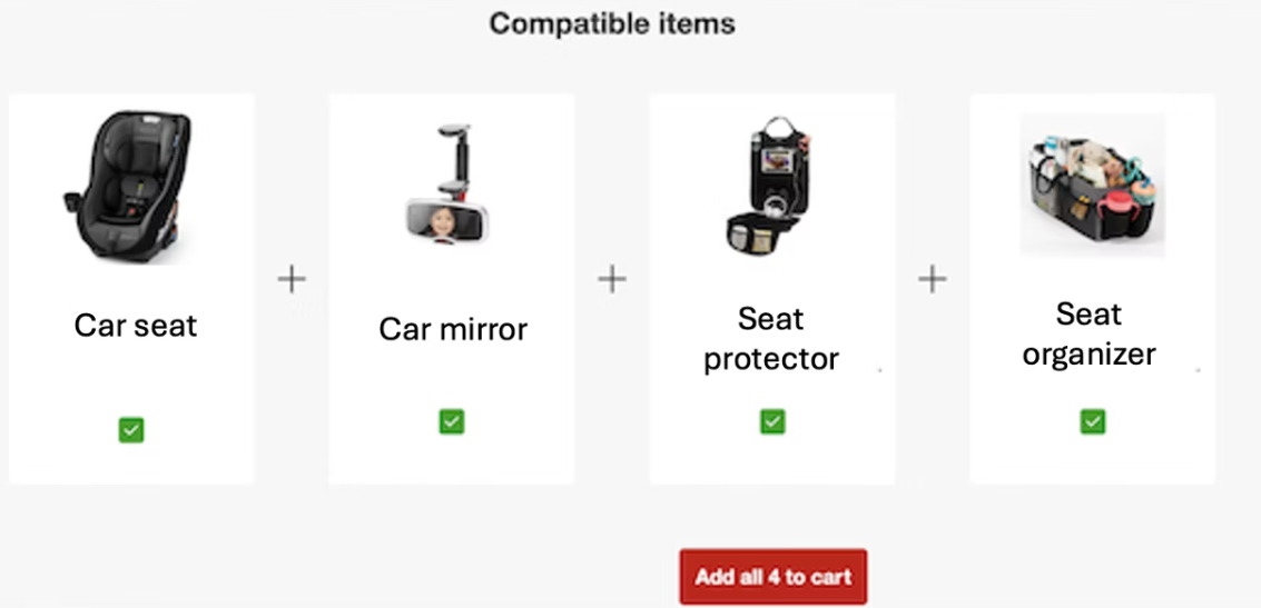 Screenshot of an e-commerce UI showing a 'Compatible items' recommendation row.